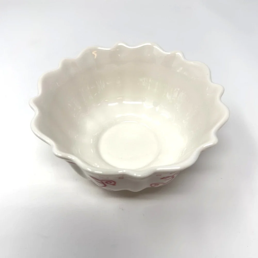 Vintage Starbucks Barista Scalloped Ceramic Bowl White Red Coffee Dish‎